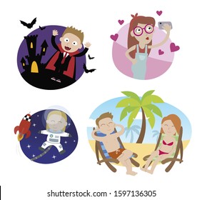 Family in funny situations. Cartoon style
