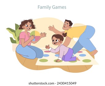 Juego de noche para la familia. Una alegre representación de padres e hijos jugando un juego de piso, fomentando el amor y el trabajo en equipo en un ambiente hogareño.