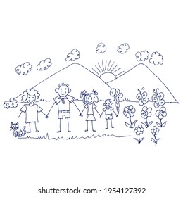 family in the garden, doodle sketch