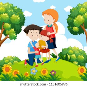 A family at the garden illustration