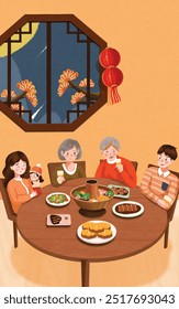 The family gathered together to eat dinner with many dishes