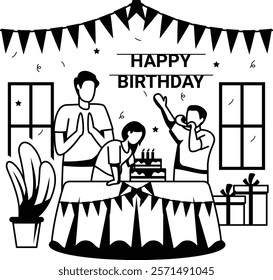 Family gathering Sharing traditions vector design, special anniversary events card, Cheers to another year banner, Party People scene illustration, Mature business people celebrating in office concept