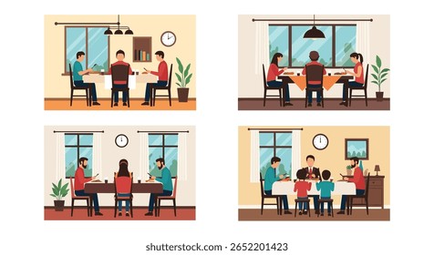 Family gatherings around the dining table for meals and social connection