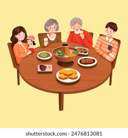 A family gathers around for a reunion dinner