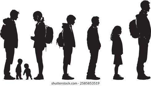 Family Generation Silhouette Vector Illustration Isolated on White Background