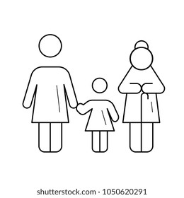 Family generation vector line icon isolated on white background. Three generation of family - grandmother, mother and daughter line icon for infographic, website or app.