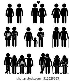 Family Generations Bonding. Different Stages Of Life. Stick Figure Pictogram Icon Vector Set