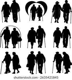 family, generations, grandparents, grandchildren, silhouettes, walking, elderly, children, outdoors, people, togetherness, bonding, nature, sunset, park, leisure, lifestyle, happiness, love, care, 