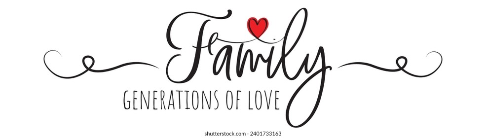 Family Generations Of Love, vector. Wording design, lettering. Motivational, inspirational positive quote, affirmation. Dandelion blowing in the wind. Wall art, artwork, t shirt design