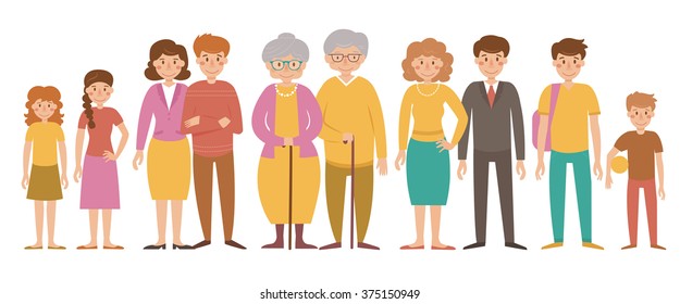 Family. Generations. Vector isolated illustration. Cartoon characters.