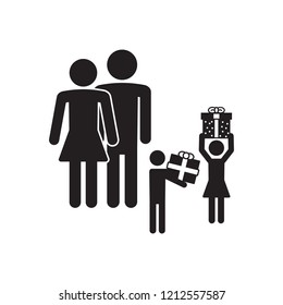 Family with gifts icon. Vector.