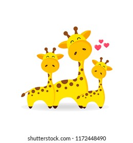 Family of giraffes. Giraffe mom, dad and baby giraffe. Vector illustration.