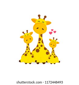 Family of giraffes. Giraffe mom, dad and baby giraffe. Vector illustration.