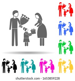 family gives gifts to mom multi color style icon. Simple glyph, flat vector of mother's day icons for ui and ux, website or mobile application