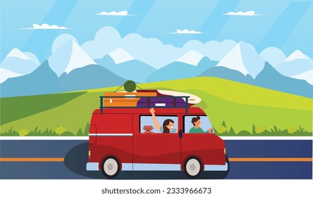 Family Go On to a road trip, vector illustration