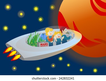 Family going to Mars in a spaceship