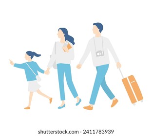 family going on a trip. man with a suitcase. Depart for sightseeing spots. enjoy traveling abroad