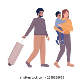 Family going on vacation semi flat color vector characters. Passengers with valise. Editable figures. Full body people on white. Simple cartoon style illustration for web graphic design and animation