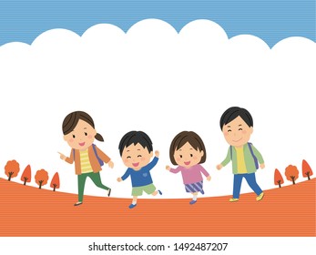 family going out to see autumn leaves