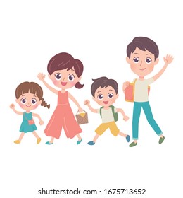 Family going out. It's vector art so it's easy to edit.