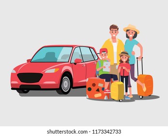 The family is going to travel by car,Vector illustration cartoon character flat style.