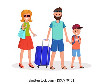 Family going to vacations flat style vector illustration isolated on white background