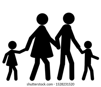 Family going for a walk hand in hand