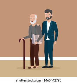 family grandchild with grandfather smile happiness vector illustration