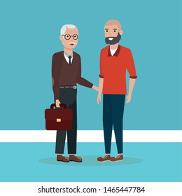 family grandchild with grandfather together vector illustration