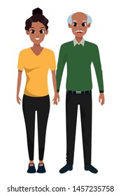 Family grandfather with adult granddaughter smiling cartoon vector illustration graphic design