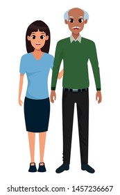 Family grandfather with adult granddaughter smiling cartoon vector illustration graphic design