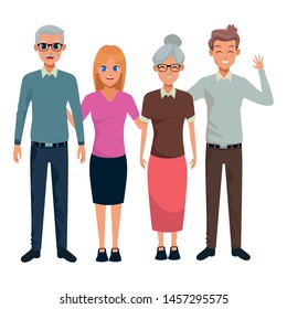 Family grandfather and grandmother with adultt son and daughter vector illustration graphic design