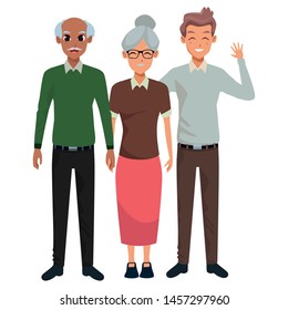 Family grandfather and grandmother with adultt son greeting vector illustration graphic design