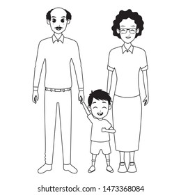 Family grandfather and grandmother with little grandson vector illustration graphic design