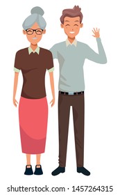 Family grandmother with adult son smiling cartoon vector illustration graphic design