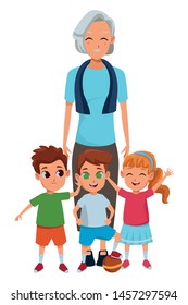 Family grandmother hand of with grandchildrens cartoons vector illustration graphic design