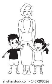 Family grandmother hand of with grandchildrens cartoons