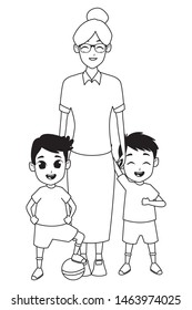 Family grandmother hand of with grandchildrens cartoons