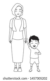 Family grandmothertaking care of grandson cartoon