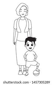 Family grandmothertaking care of grandson cartoon