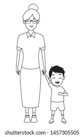 Family grandmothertaking care of grandson cartoon
