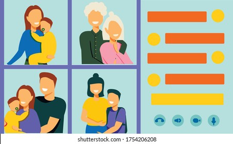 Family, grandparents, children, couple, young people video chatting on the Internet through laptop, tablet or computer. Covid-19 pandemic concept, Novel coronavirus outbreak