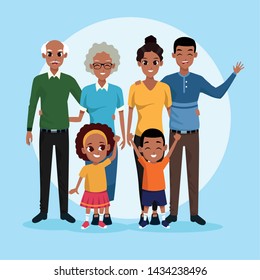 Family grandparents parents and kids cartoons on blue background vector illustration