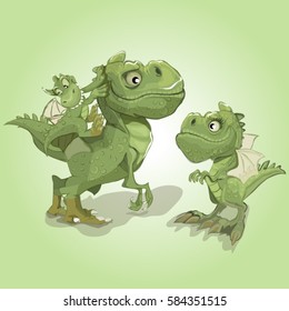 Family green dinosaurs. Vector illustration