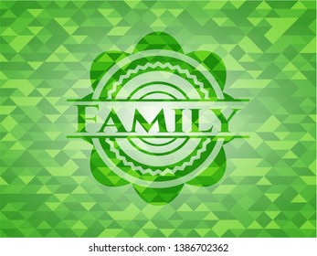 Family green emblem. Mosaic background. Vector Illustration. Detailed.