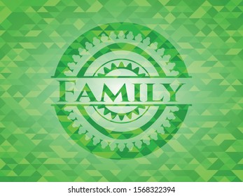 Family green emblem. Mosaic background. Vector Illustration. Detailed.