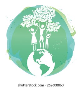Family for green world. Vector illustration.