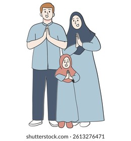Family greeting eid mubarak vector illustration