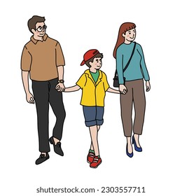 Family group of father ,mother and son cartoon vector illustration minimal style
