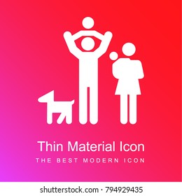 Family group of father and mother with two babies and a dog red and pink gradient material white icon minimal design